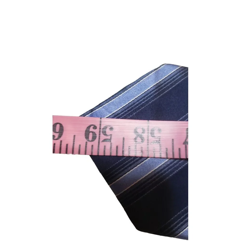 J. Ferrar 100% Silk Neck Tie Navy Blue & Lt Blue Stripes‎ Men Necktie